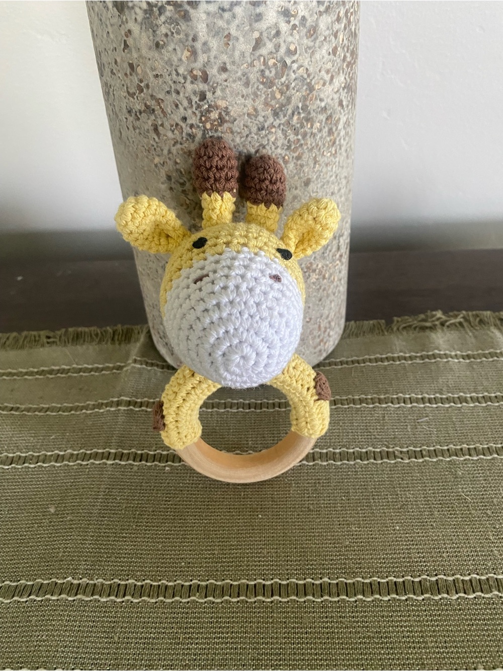 BRAND NEW - Safari Giraffe Crochet Baby Rattle and Teething Ring